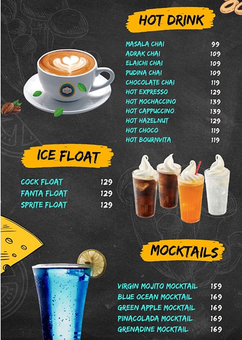 Menu at Picasso cafe, Vadodara