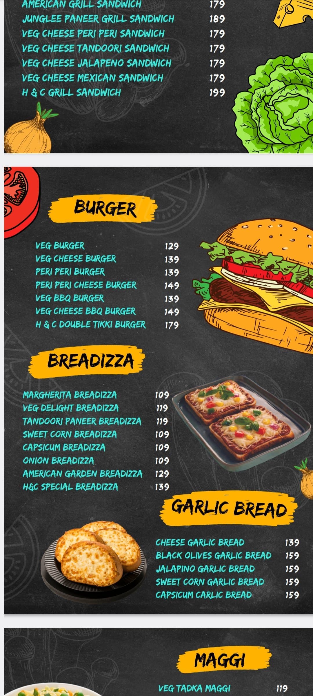 Menu at Picasso cafe, Vadodara