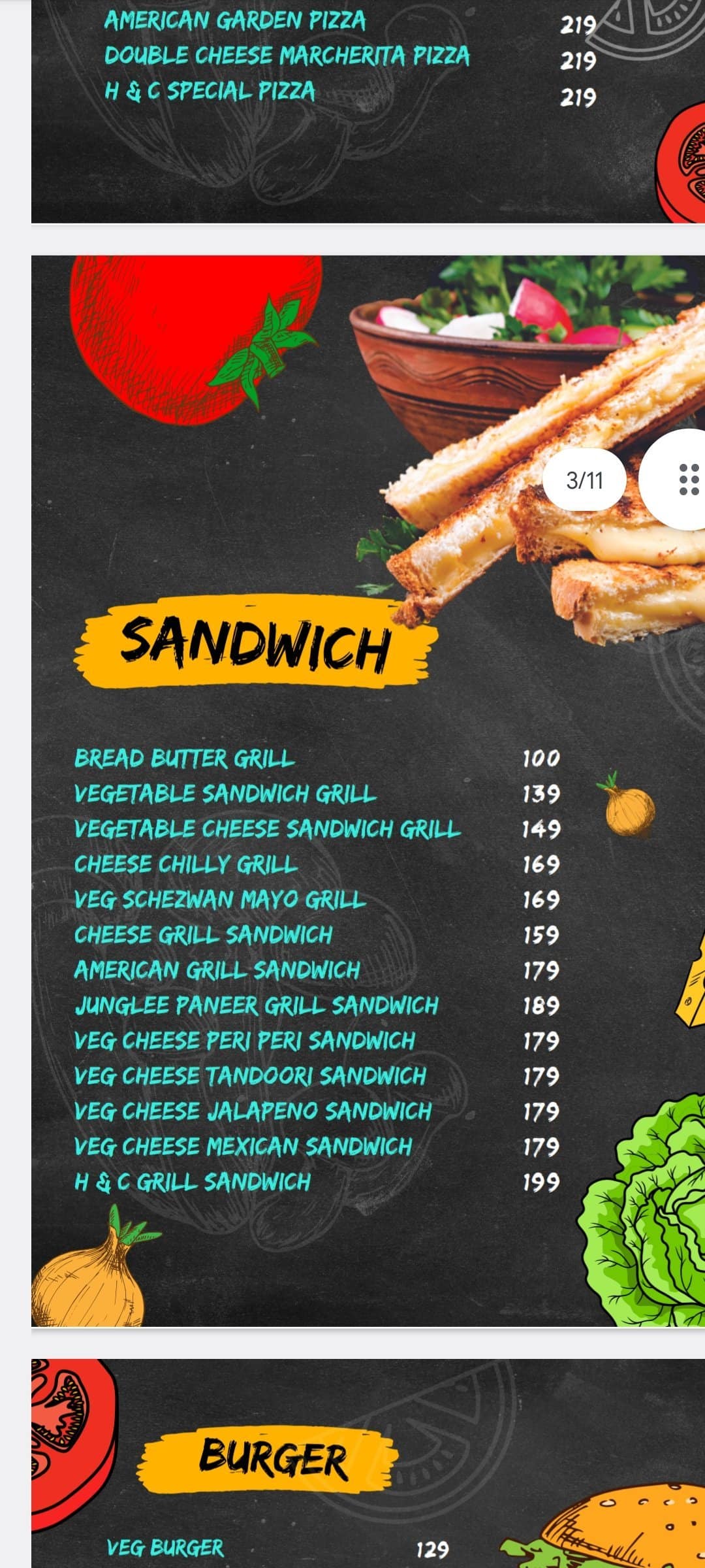 Menu at Picasso cafe, Vadodara