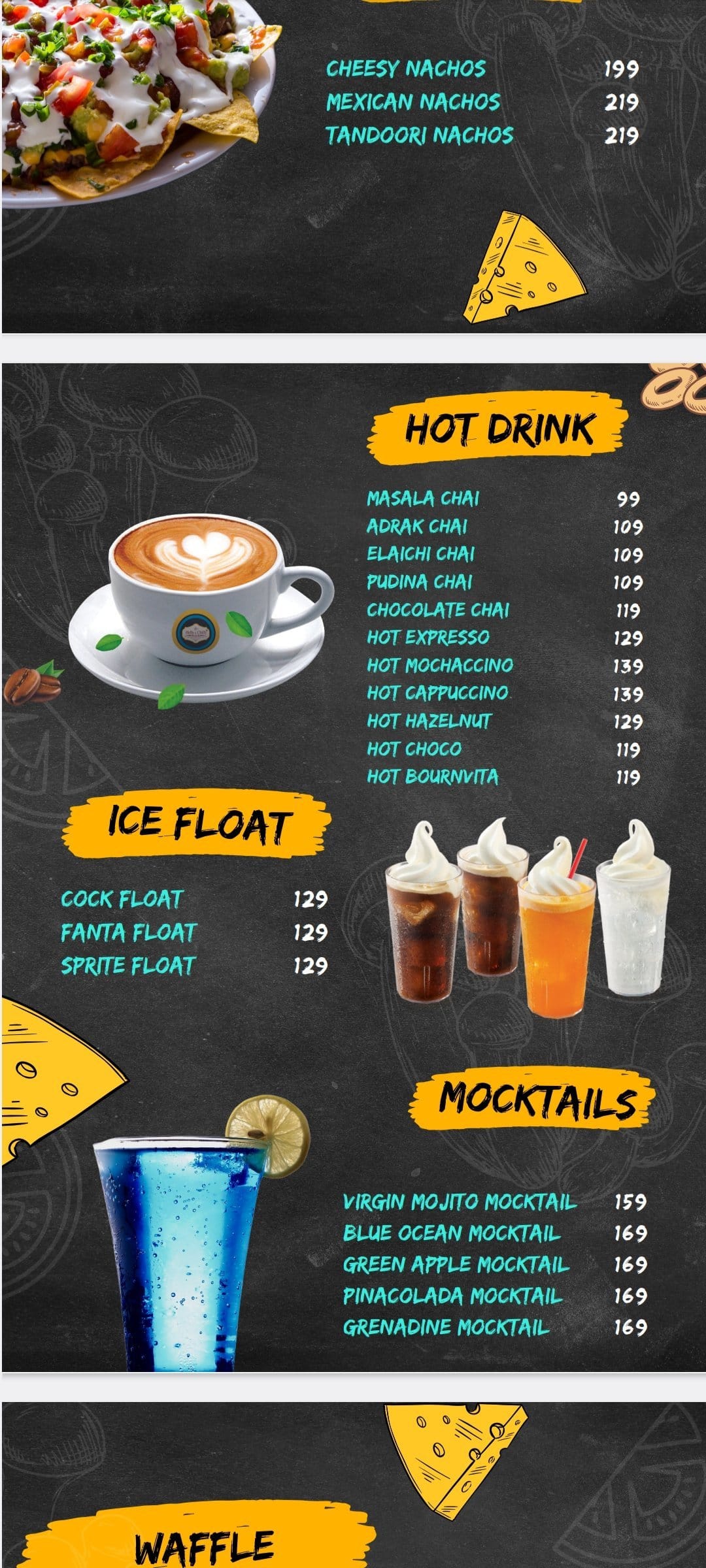 Menu at Picasso cafe, Vadodara