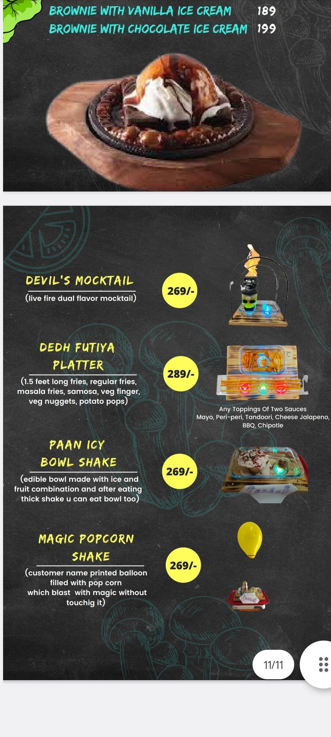 Menu at Picasso cafe, Vadodara