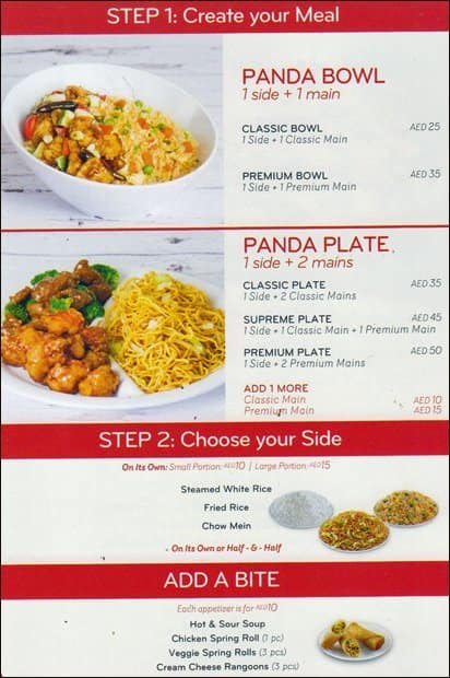 menu panda express