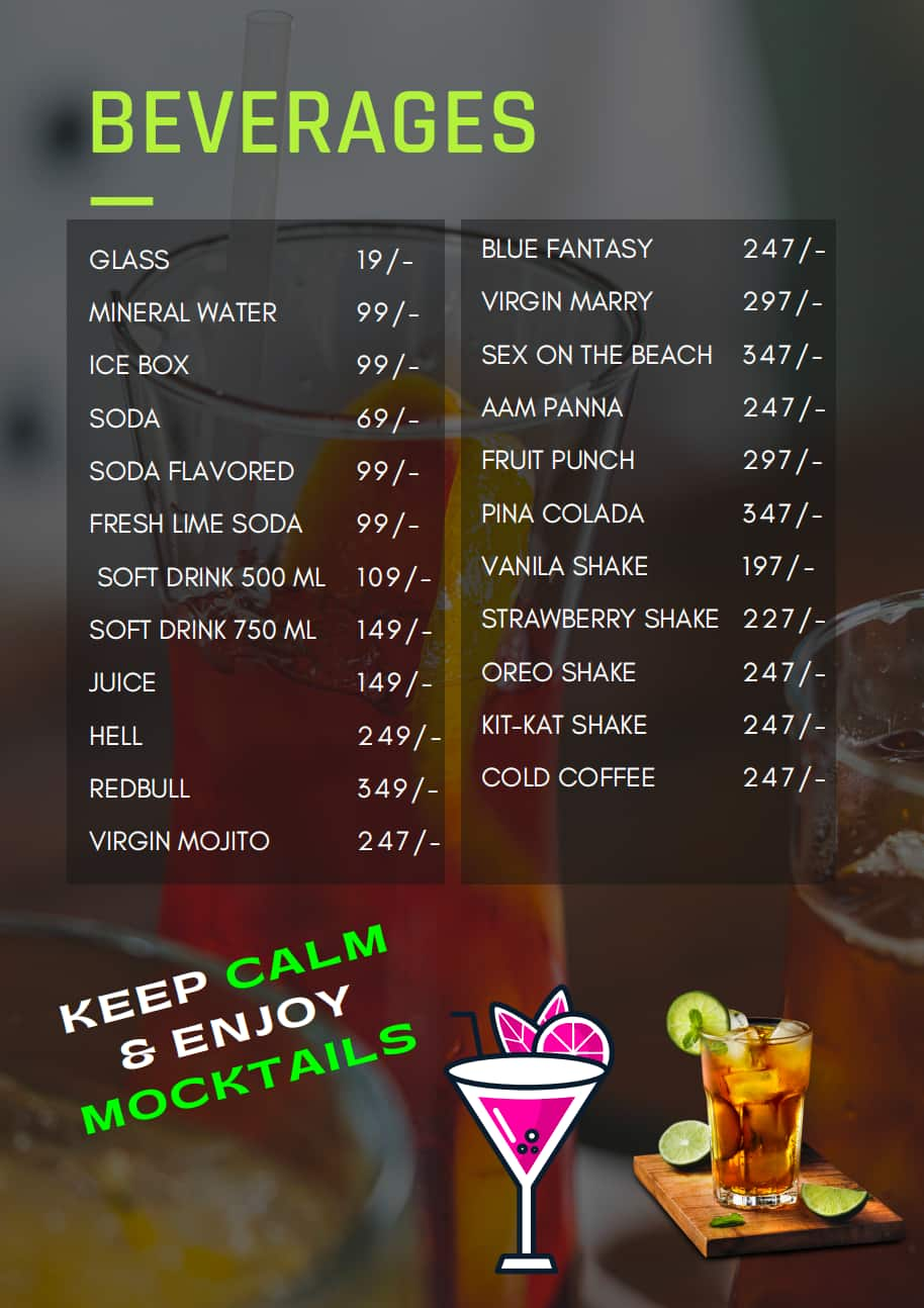 Menu of Ebowla Club & BYOB, Sector 30, Gurgaon