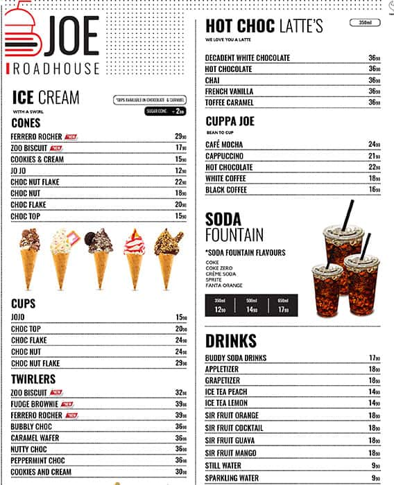 Menu de Kota Joe Roadhouse - Wonderboom