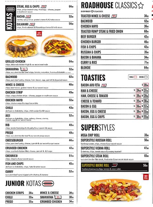 Menu de Kota Joe Roadhouse - Wonderboom