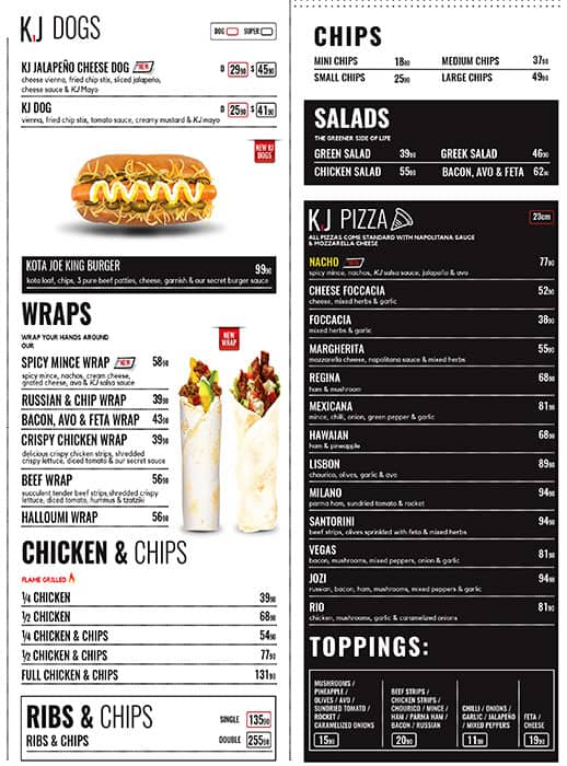 Menu de Kota Joe Roadhouse - Wonderboom