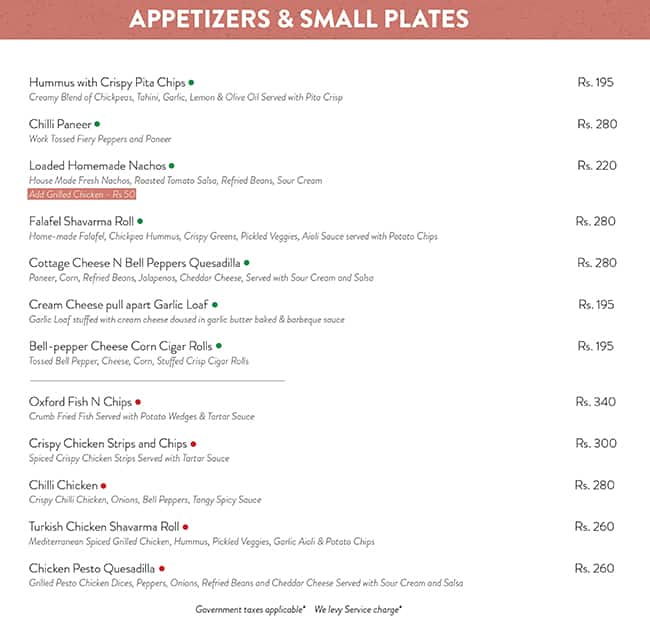 The Cherry Tree Cafe menu