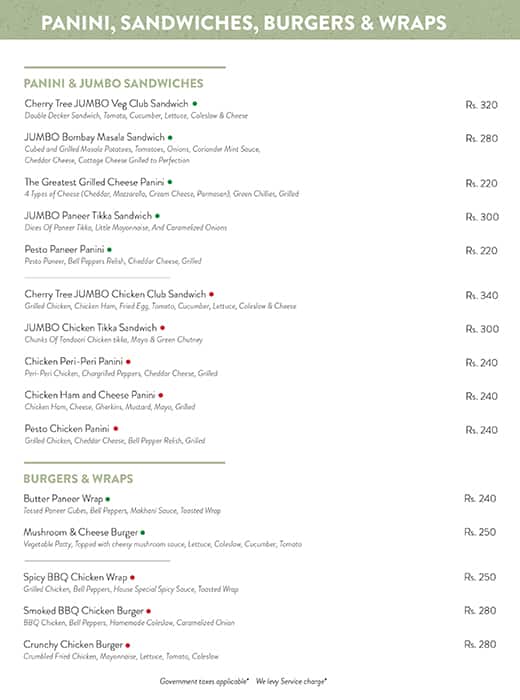 The Cherry Tree Cafe menu