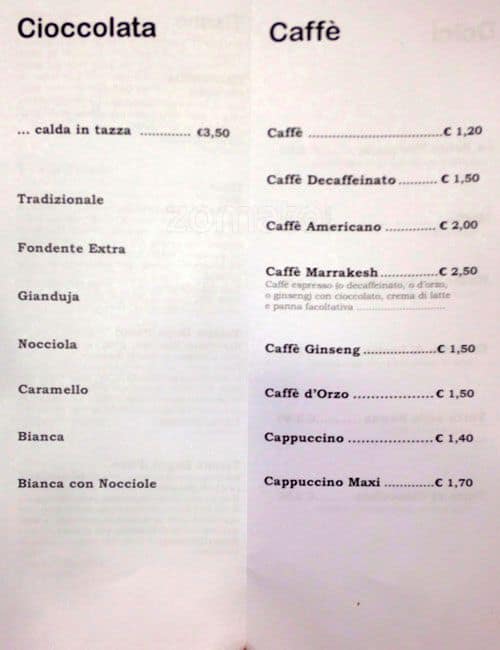 Torrefazione Adriatica F.lli Bertini Roma Speisekarte