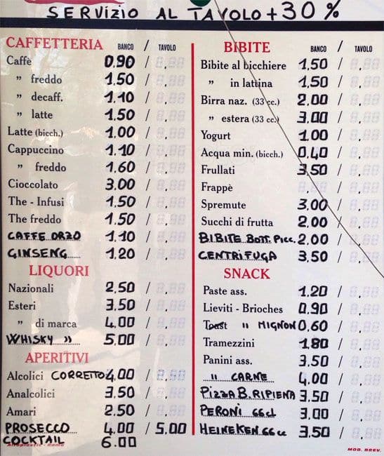 Menu di Bar Conca Caffé 