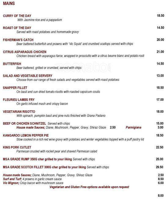 Menu at Victoria Hotel pub & bar, Strathalbyn