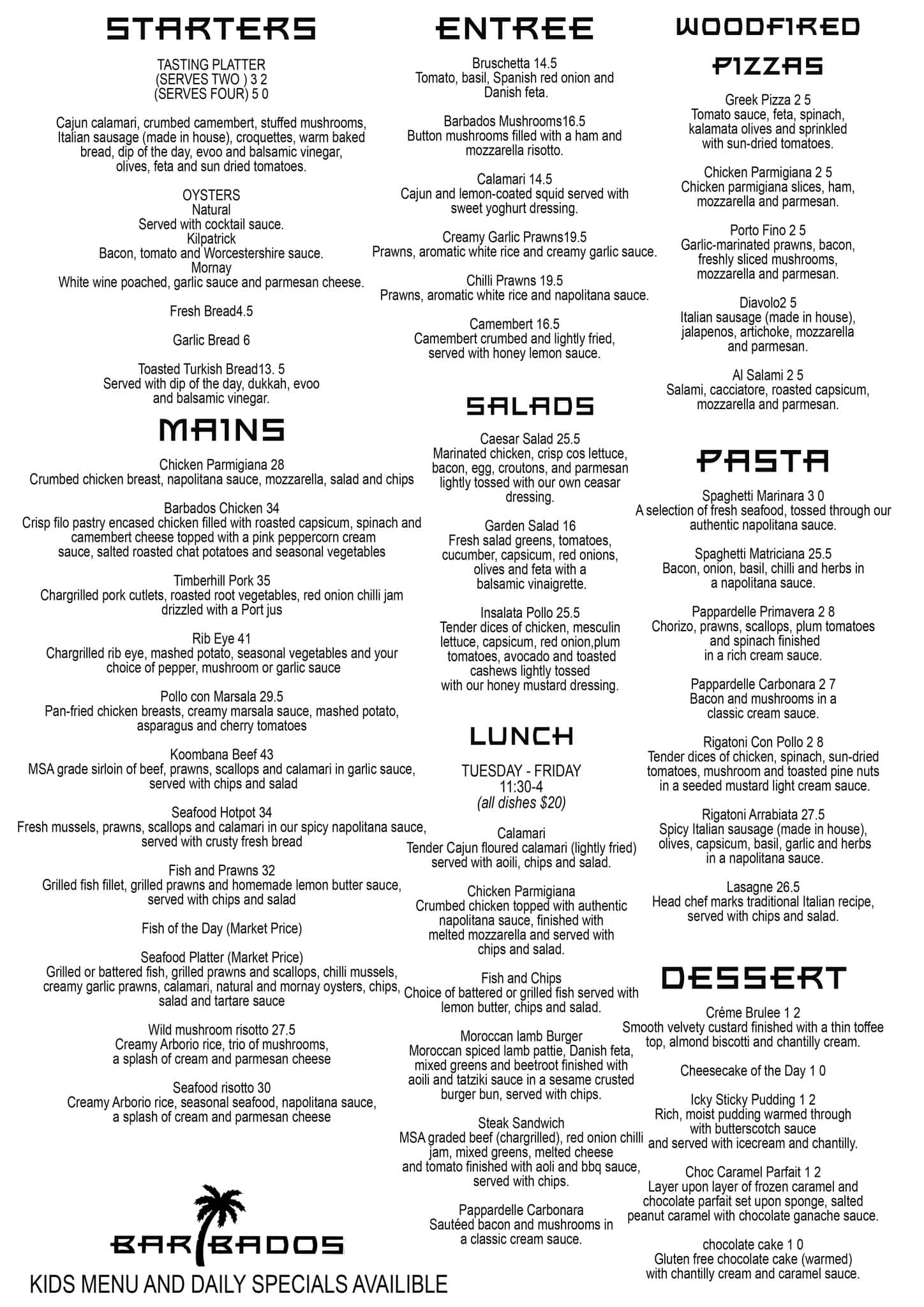 Barbados Lounge Bar & Restaurant Menu Urbanspoon/Zomato