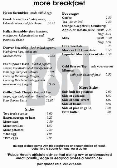 Four Spoons Cafe меню
