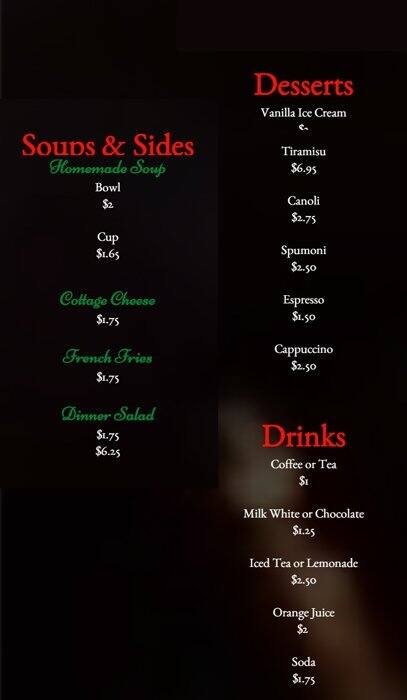 Menu at Infusino's Pizzeria, Racine, Washington Ave