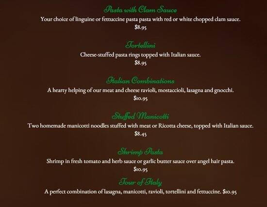 Menu at Infusino's Pizzeria, Racine, Washington Ave