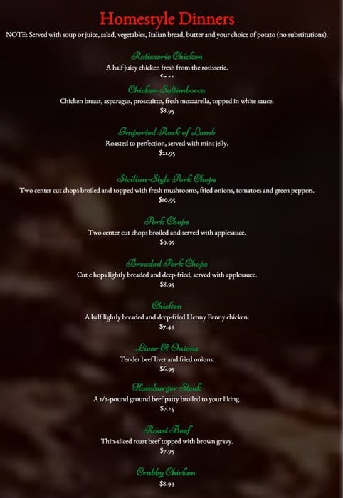 Menu at Infusino's Pizzeria, Racine, Washington Ave