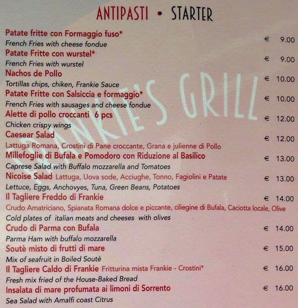 Menu di Frankie's Grill 