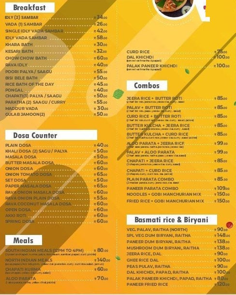 Sai Prasadam Pure Veg Restaurant menu