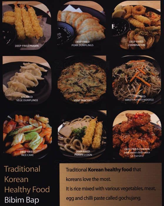 Menu at Bibimbap Korean restaurant, Hectorville