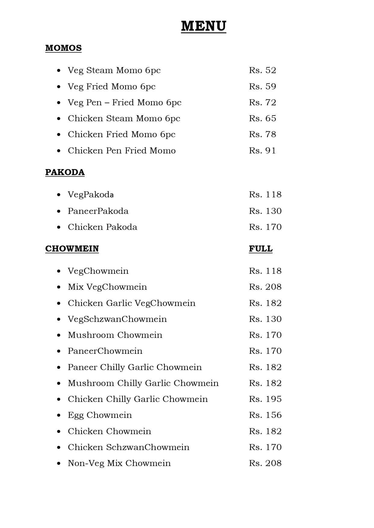 Menu of Food Villa Restaurant, Ashok Nagar, Ranchi
