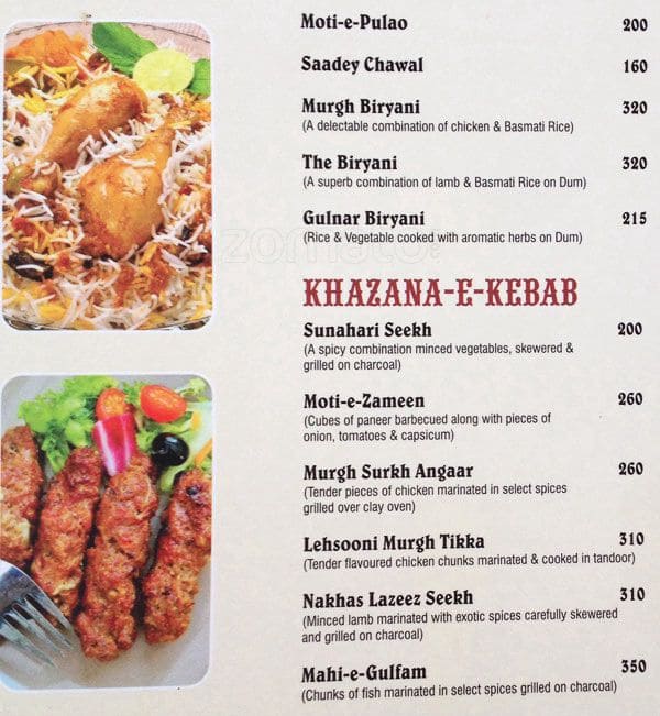 Menu at Bhopal Express, Bhopal