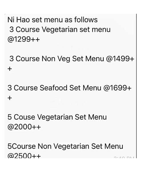 Ni Hao Restaurant menu