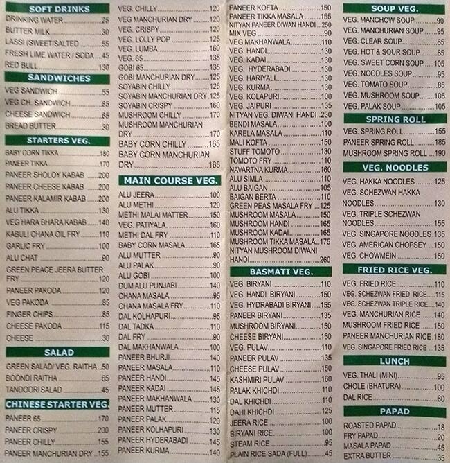 Nityan Menu Menu For Nityan Ghatkopar West Mumbai