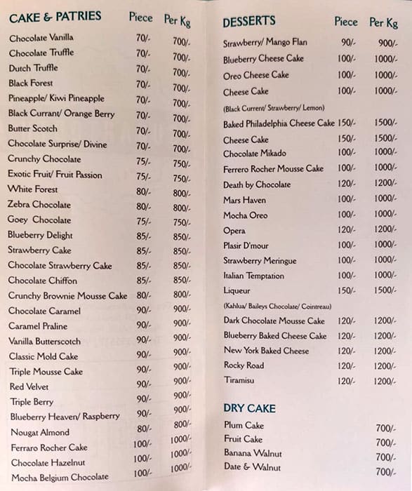 Sugartooth Patisserie menu