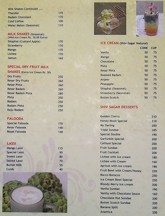 Shiv Sagar Veg Restaurant menu
