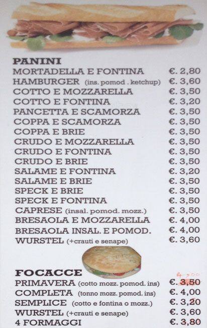 Menu di William Bar Tabacchi 