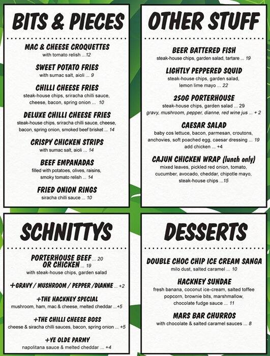 Menu at The Hackney Hotel & Function Centre restaurant, Hackney, 95