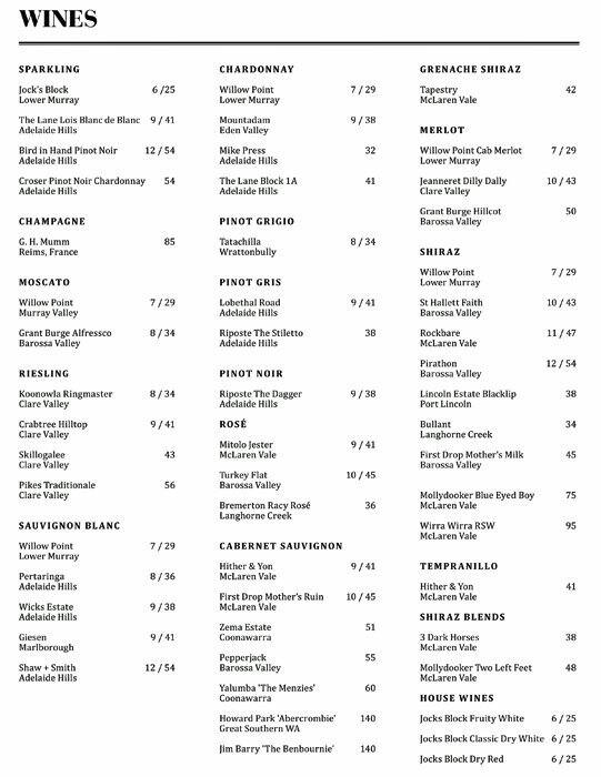 Menu at The Hackney Hotel & Function Centre restaurant, Hackney, 95