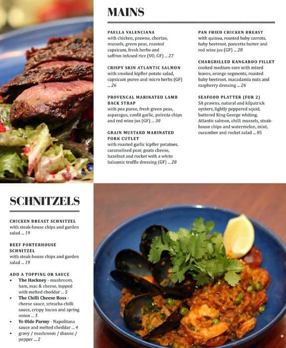 Menu at The Hackney Hotel & Function Centre restaurant, Hackney, 95