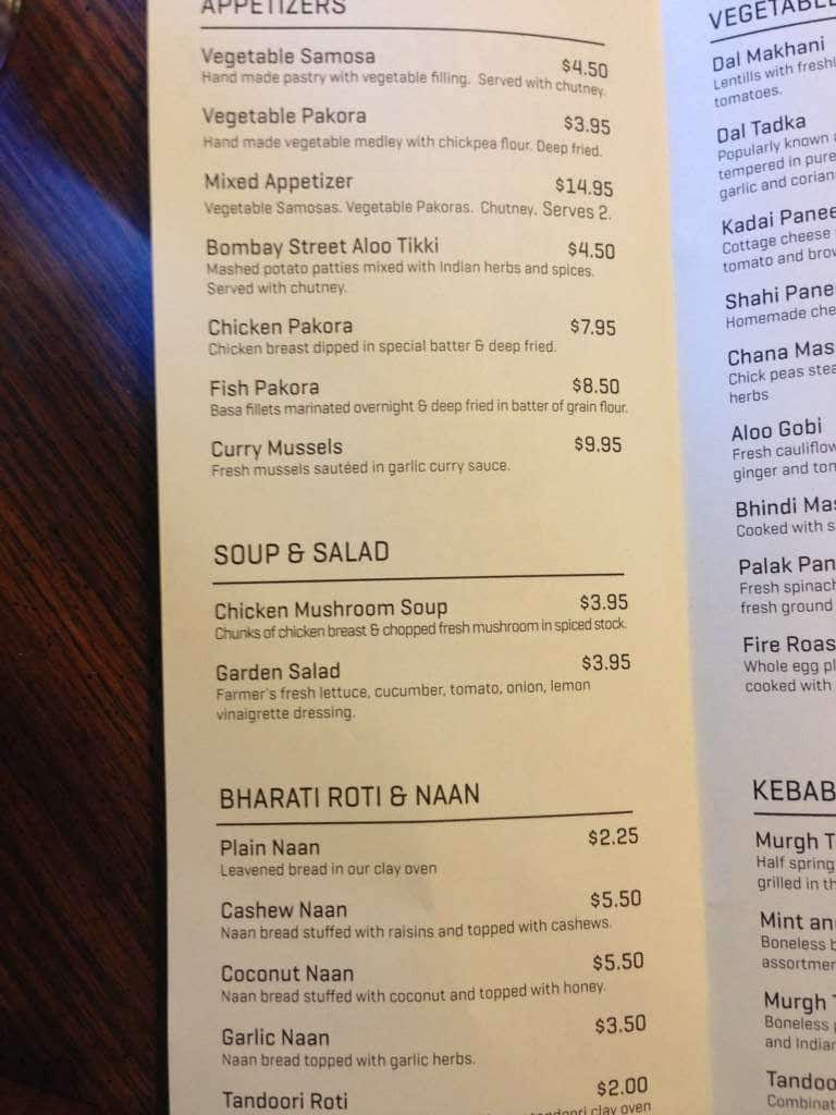 Menu at The Bombay Grill restaurant, Salmon Arm