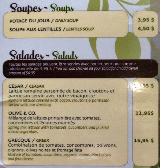 Olive & Co. Menu, Menu for Olive & Co., Gatineau, Gatineau Region
