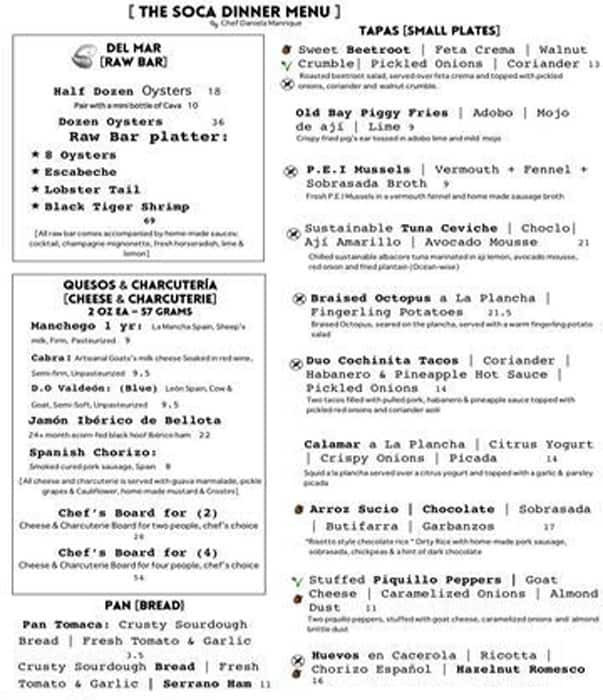 The Soca Kitchen Menu,Menú para The Soca Kitchen, Wellington West