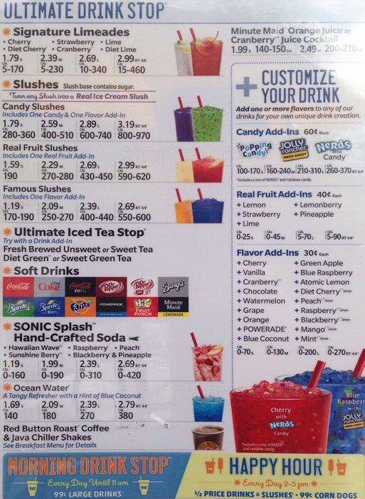 Sonic Menu Menu For Sonic Napa Napa Urbanspoon Zomato