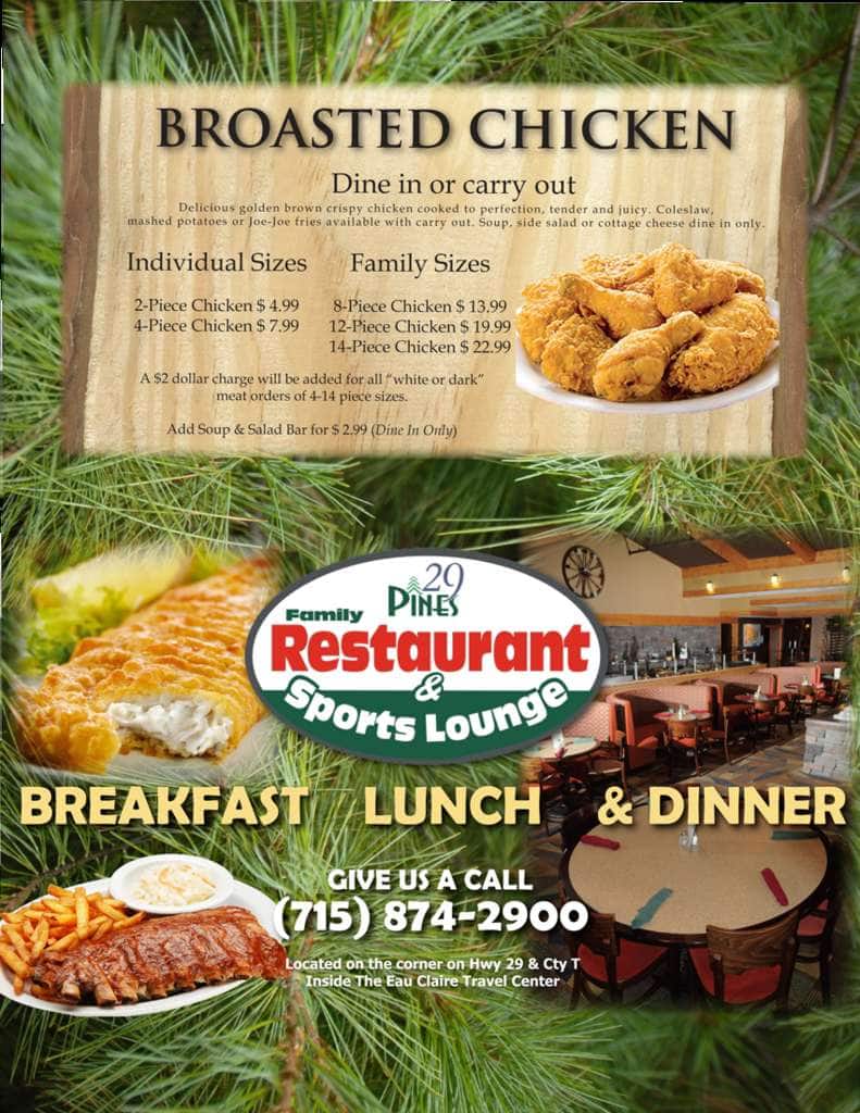 Menu at 29 Pines restaurant, Eau Claire