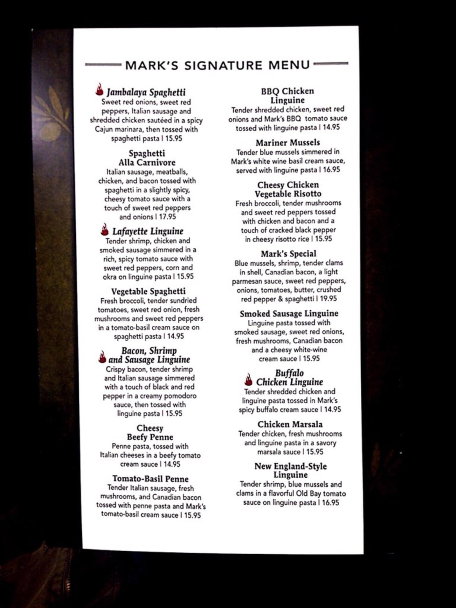 Menu at Olive Pit A Pasta House restaurant, Paris