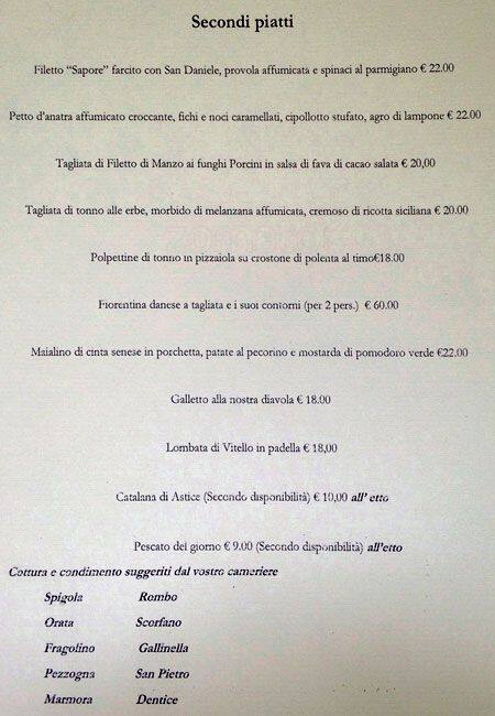 Menu di Sapore Bar Ristorante 