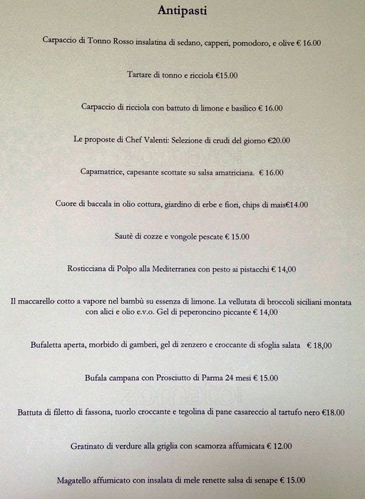 Menu di Sapore Bar Ristorante 