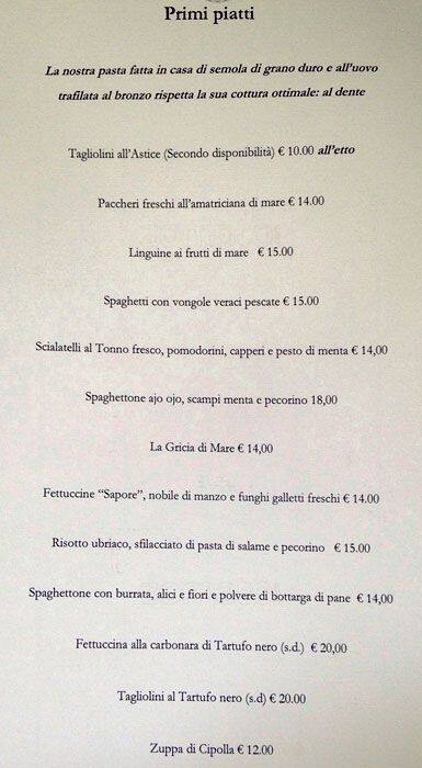 Menu di Sapore Bar Ristorante 