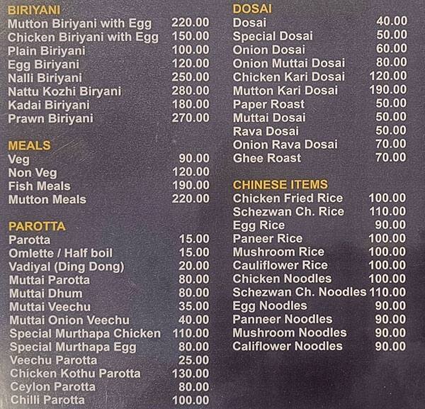 Menu of Al Riyas Restaurant, Iyer Bungalow, Madurai