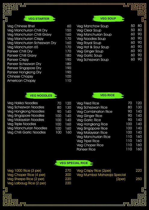 Menu of Hotel Mumbai Maharaja, Ghatkopar West, Mumbai