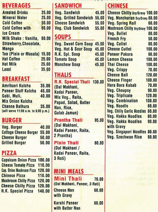 R K Food Plaza Menu, Menu untuk R K Food Plaza, Town Hall, Amritsar
