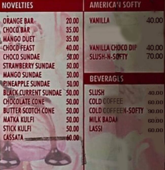 Kamdhenu Sweets menu