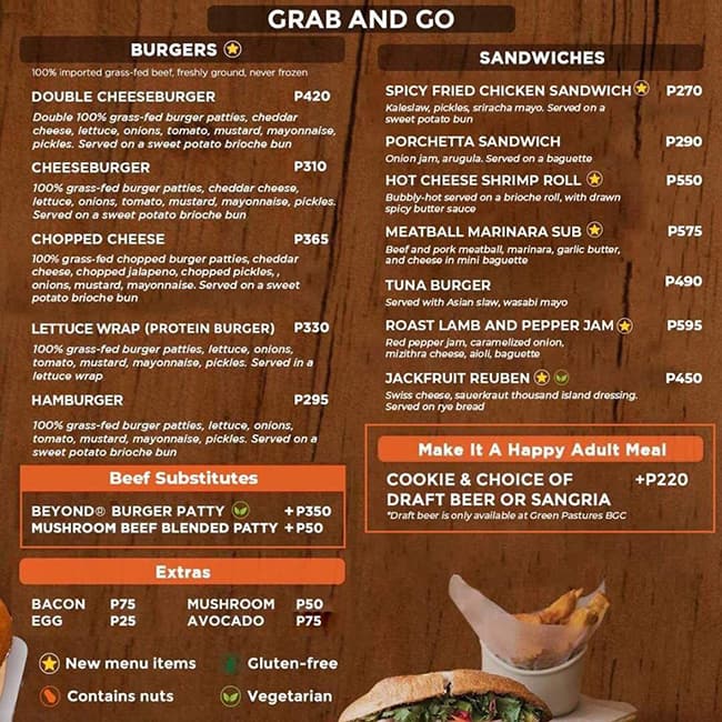 Menu at Green Pastures cafe, Taguig, Seven/NEO