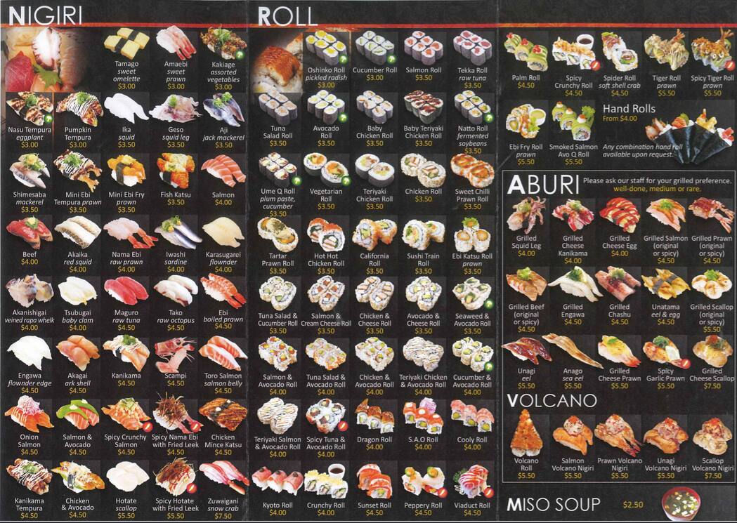Menu At Sushi Train Restaurant Auckland 85 89 Customs St W Sushi Train Menu