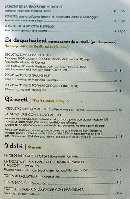 Saluti da Modena menu