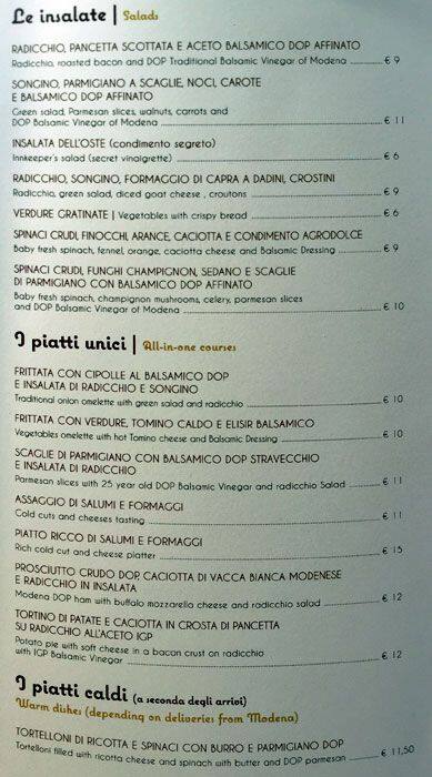 Saluti da Modena menu